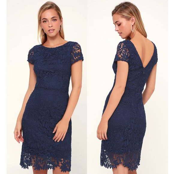 Lulus Dresses & Skirts - Lulus Right Sheer, Right Now Navy Blue Lace Bodycon Dress Crochet Sheath Small
